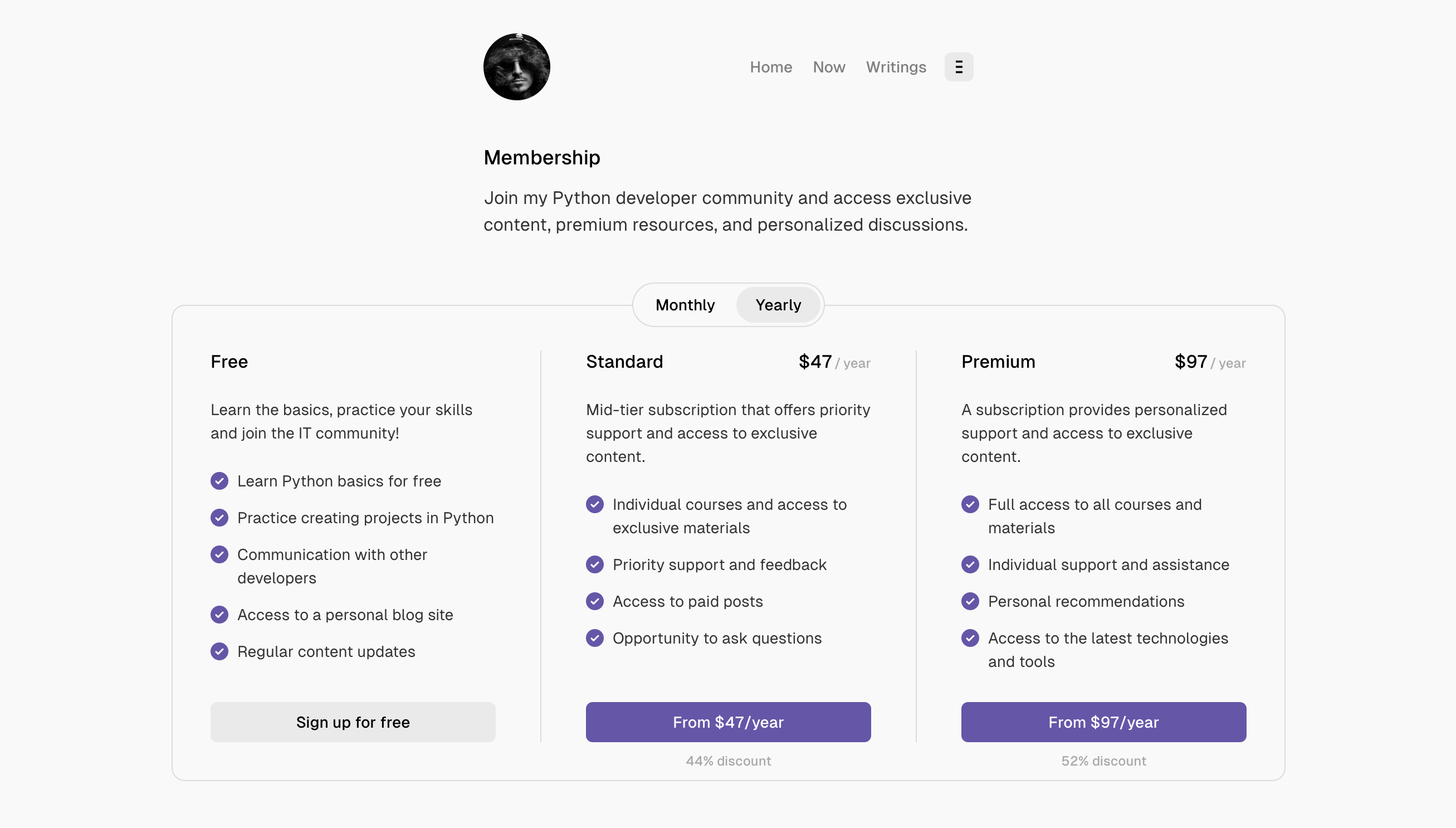 Format theme Membership page