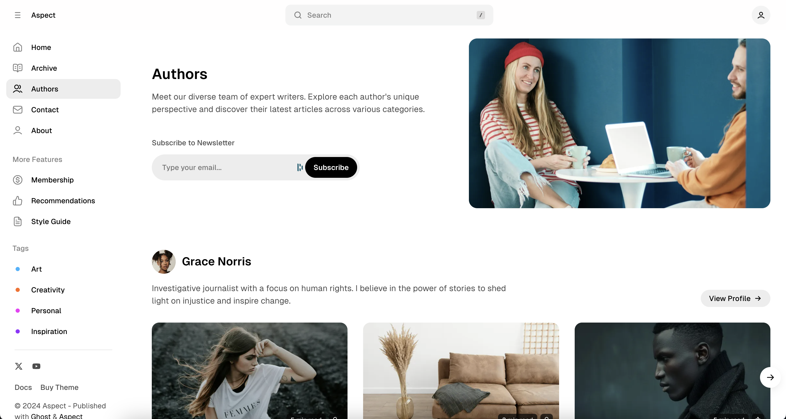 Aspect theme Authors page