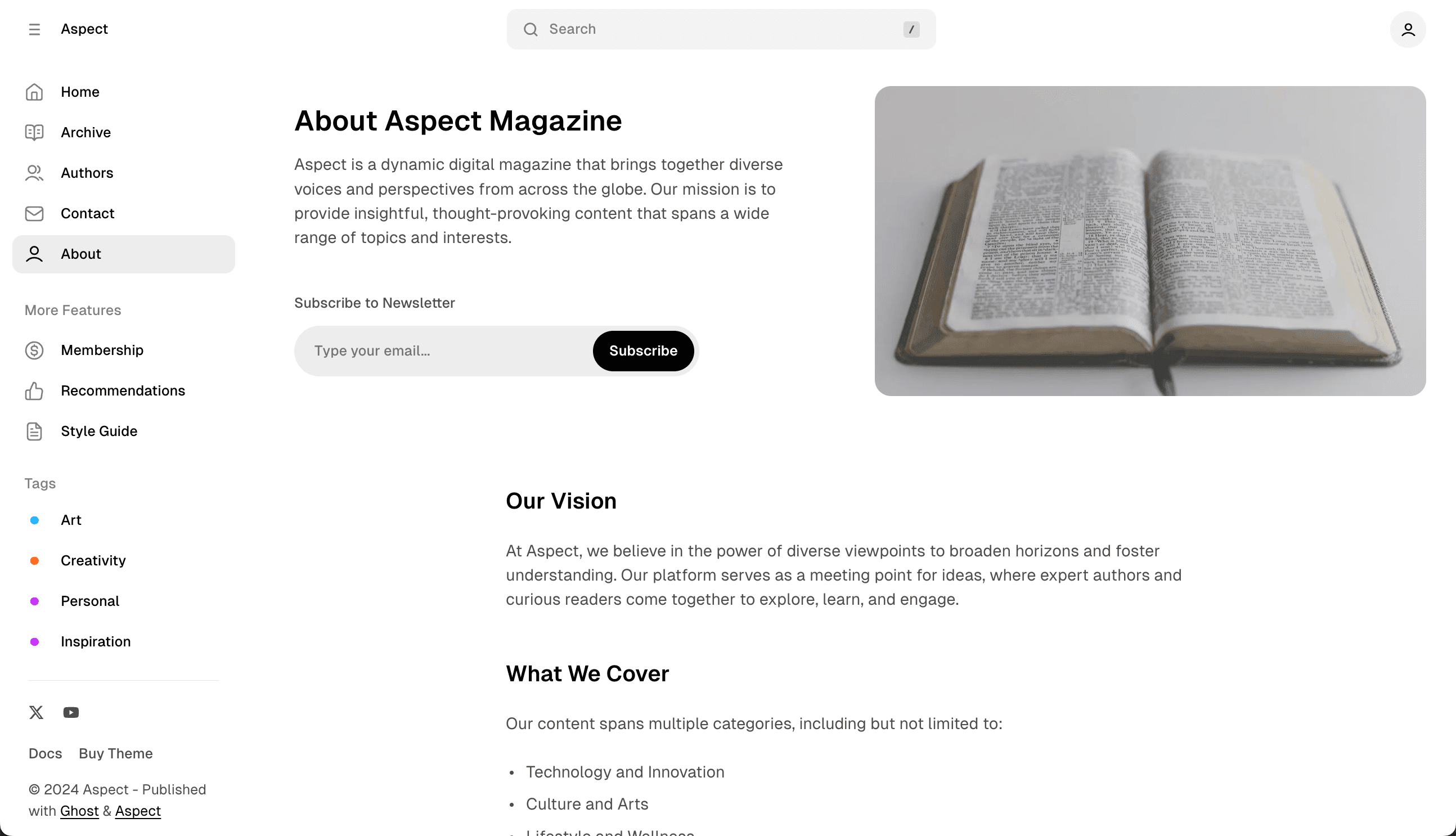 Aspect theme post/page split template