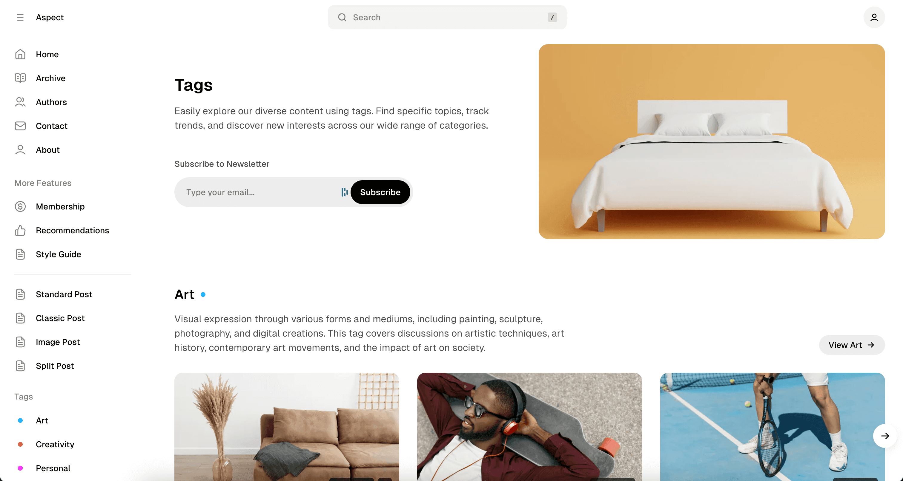 Aspect theme Tags page